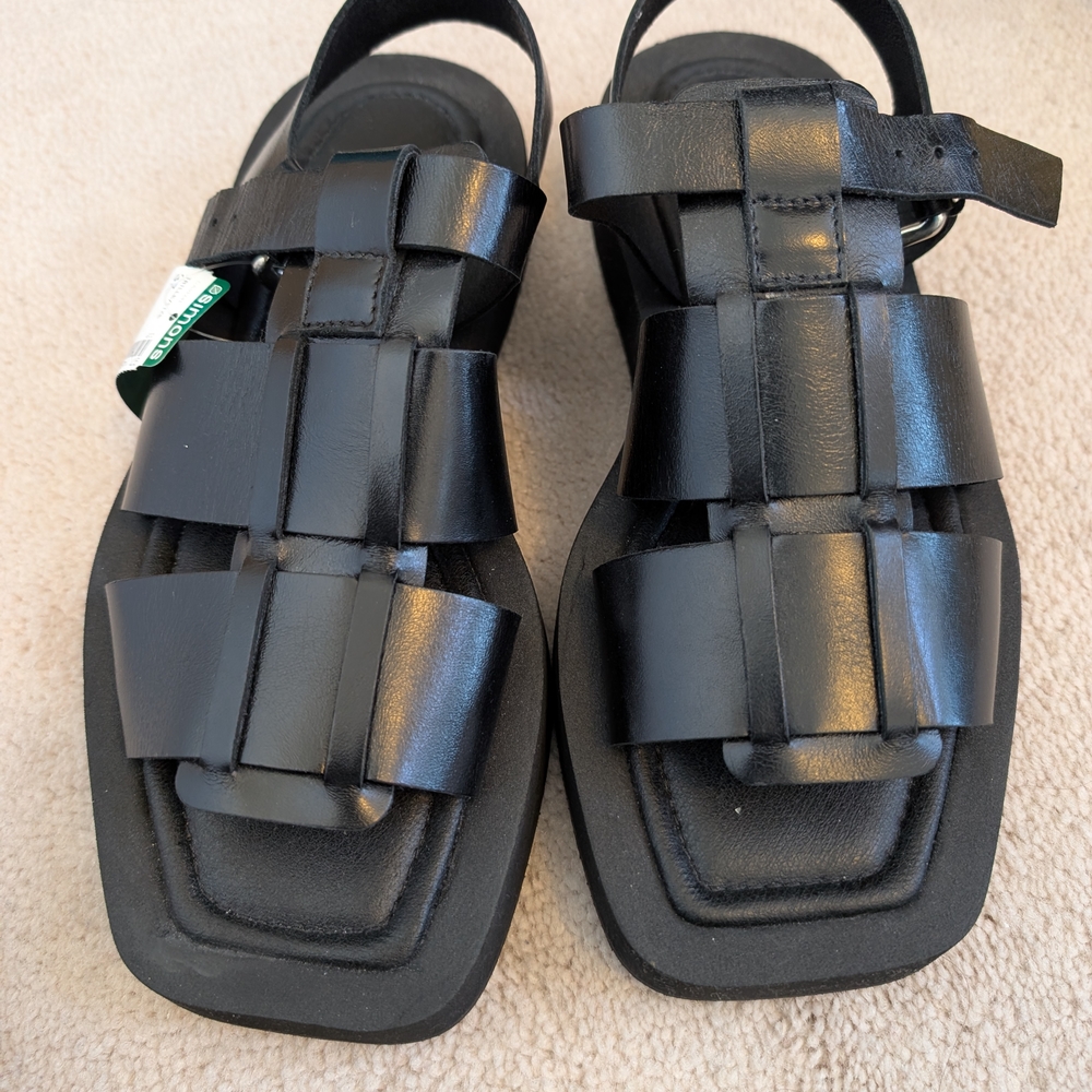 Simons Leather Black Women's Fishermen Sandals